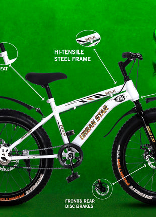 URBANSTAR Hulk | 20T BMX | Double DISC | Fat Tyres Semi Assembled | 20 T Fat Tyre Cycle (Single Speed, White) 