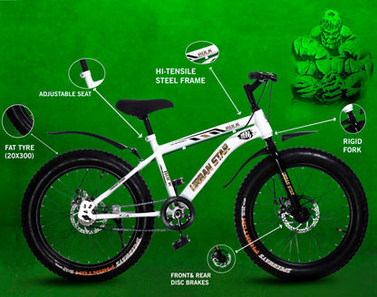 URBANSTAR Hulk | 20T BMX | Double DISC | Fat Tyres Semi Assembled | 20 T Fat Tyre Cycle (Single Speed, White) 