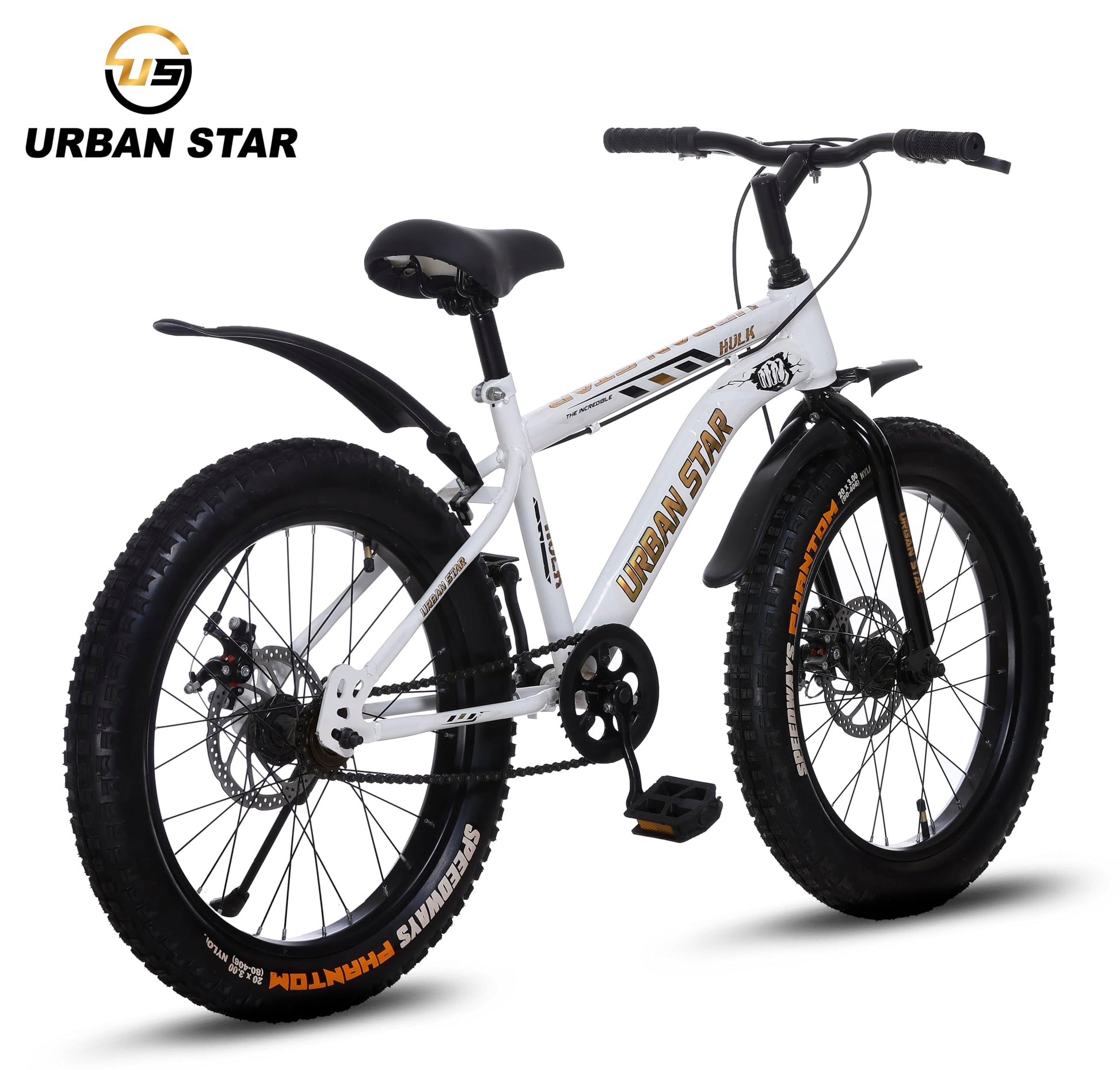URBANSTAR Hulk | 20T BMX | Double DISC | Fat Tyres Semi Assembled | 20 T Fat Tyre Cycle (Single Speed, White) 