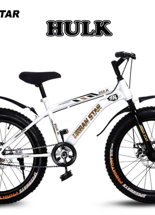 URBANSTAR Hulk | 20T BMX | Double DISC | Fat Tyres Semi Assembled | 20 T Fat Tyre Cycle (Single Speed, White) 