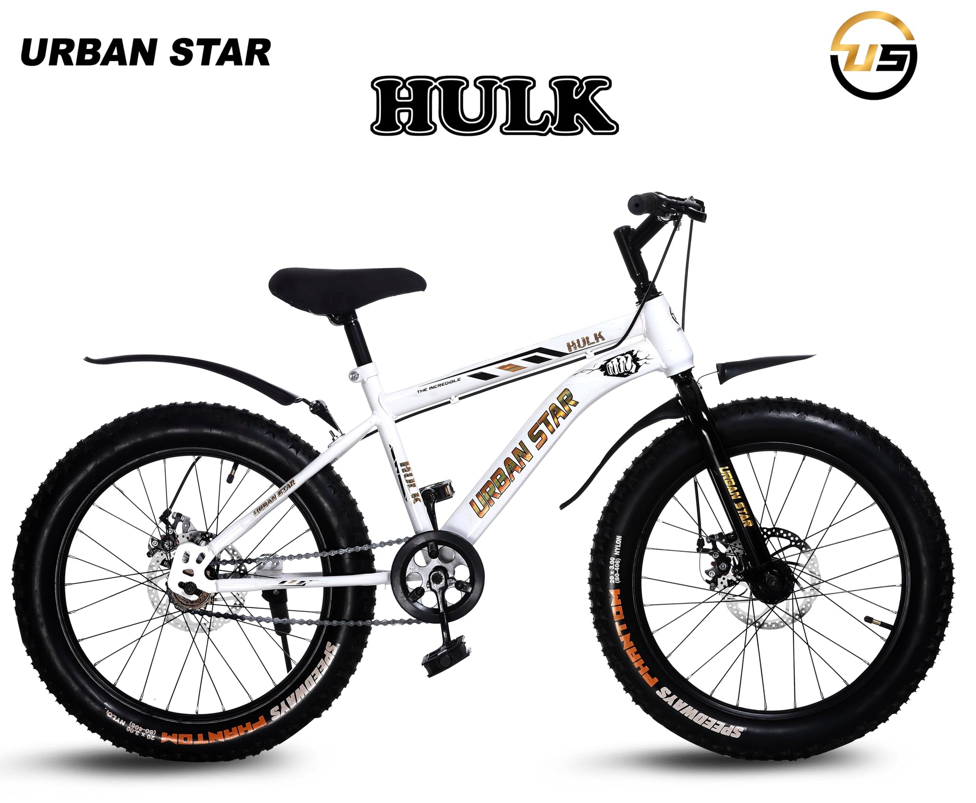 URBANSTAR Hulk | 20T BMX | Double DISC | Fat Tyres Semi Assembled | 20 T Fat Tyre Cycle (Single Speed, White) 