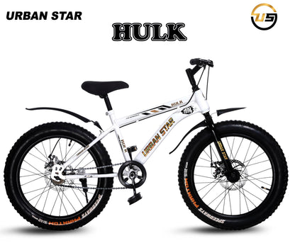 URBANSTAR Hulk | 20T BMX | Double DISC | Fat Tyres Semi Assembled | 20 T Fat Tyre Cycle (Single Speed, White) 