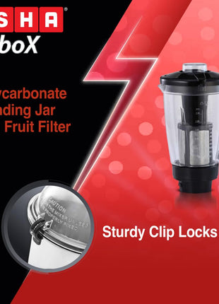 USHA 1200W TurboX Mixer Grinder | Faster and finer grinding | 100% Copper motor for long life, durability | 4 Stainless Steel Jars With Fruit Filter | 24000 rpm | 90 minutes continuous run time 