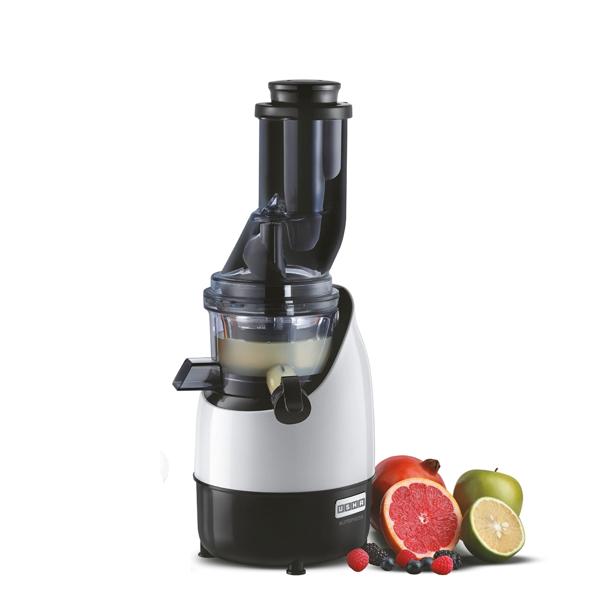 USHA Cpj 382F Nutripress Cold Press Juicer with Full Mouth Feeding Tube, 200 Watts (Black & White), 200 Watt 