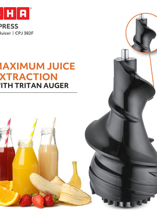 USHA Cpj 382F Nutripress Cold Press Juicer with Full Mouth Feeding Tube, 200 Watts (Black & White), 200 Watt 