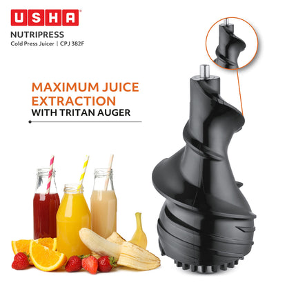 USHA Cpj 382F Nutripress Cold Press Juicer with Full Mouth Feeding Tube, 200 Watts (Black & White), 200 Watt 