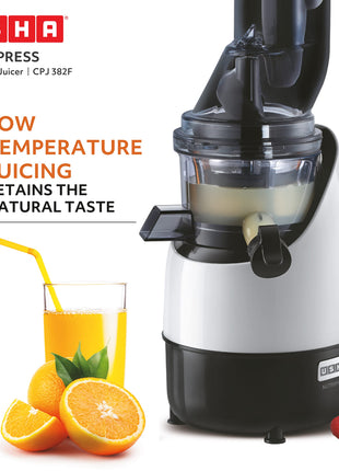 USHA Cpj 382F Nutripress Cold Press Juicer with Full Mouth Feeding Tube, 200 Watts (Black & White), 200 Watt 
