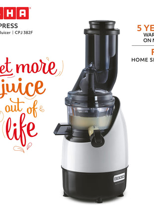 USHA Cpj 382F Nutripress Cold Press Juicer with Full Mouth Feeding Tube, 200 Watts (Black & White), 200 Watt 