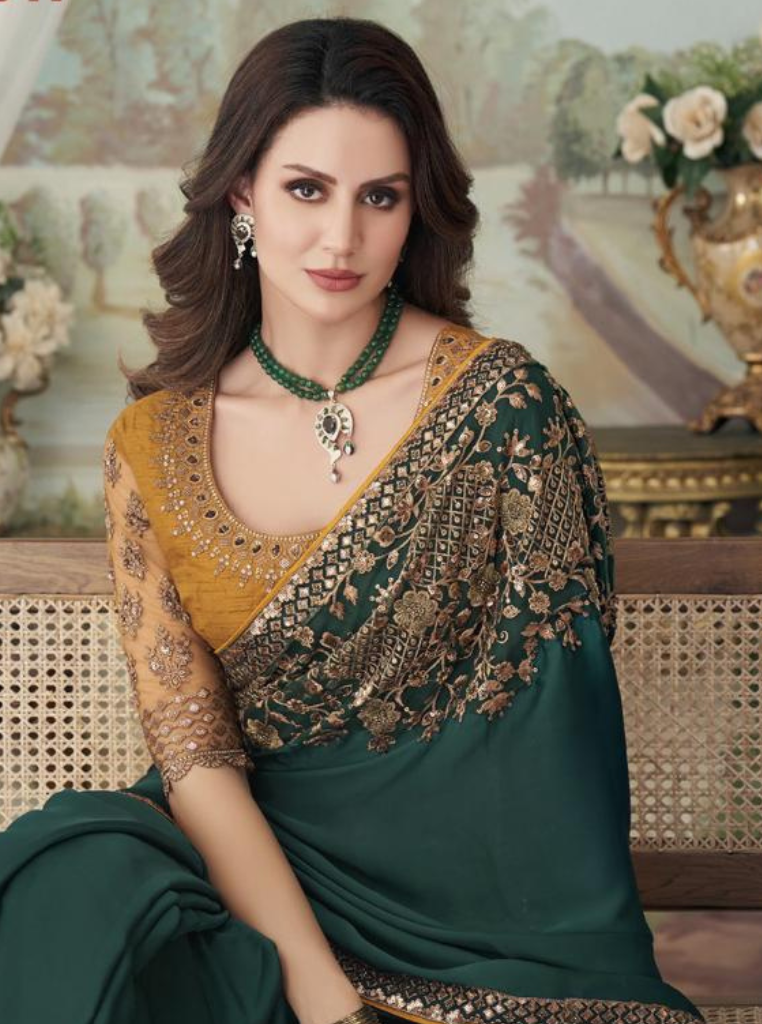 Fine Soft Silk Designer Saree - Dark Green select Party wear Saree