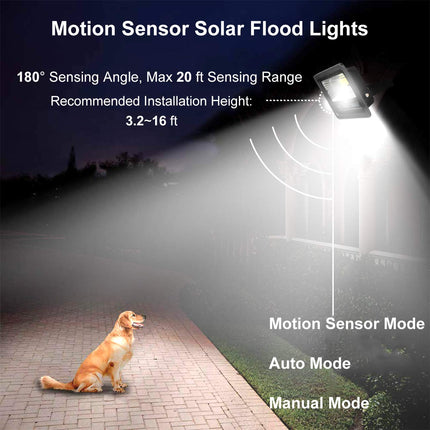 Updated Solar Flood Lights with Multi Modes, Remote Control Solar Lights Dusk to Dawn, Motion Sensor Solar Security Lights Auto On/Off Outdoor Waterproof for Yard, Barn, Driveway, Deck, Farm, Patio 