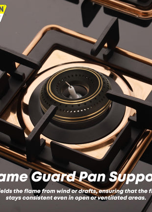 Urban Chef Gas Stove 4 Burners Glass Top | ISI Certified 4 Burner Stoves | Gas Chulha LPG & PNG Compatible | Burner Auto Ignition Cooktop | Easy Grip Knobs,7mm Thick Toughened Glass (Hob Top-Rose Gold 