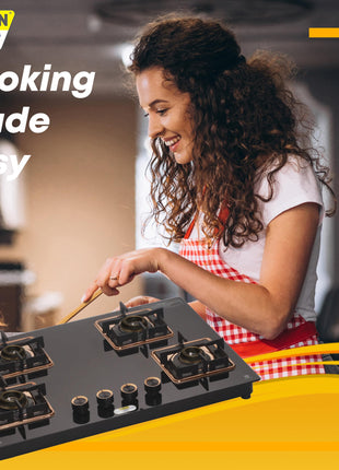 Urban Chef Gas Stove 4 Burners Glass Top | ISI Certified 4 Burner Stoves | Gas Chulha LPG & PNG Compatible | Burner Auto Ignition Cooktop | Easy Grip Knobs,7mm Thick Toughened Glass (Hob Top-Rose Gold 