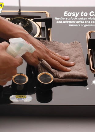 Urban Chef Gas Stove 4 Burners Glass Top | ISI Certified 4 Burner Stoves | Gas Chulha LPG & PNG Compatible | Burner Auto Ignition Cooktop | Easy Grip Knobs,7mm Thick Toughened Glass (Hob Top-Rose Gold 