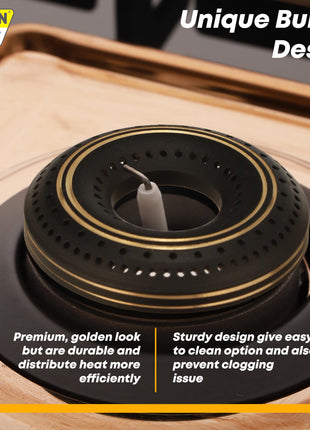 Urban Chef Gas Stove 4 Burners Glass Top | ISI Certified 4 Burner Stoves | Gas Chulha LPG & PNG Compatible | Burner Auto Ignition Cooktop | Easy Grip Knobs,7mm Thick Toughened Glass (Hob Top-Rose Gold 