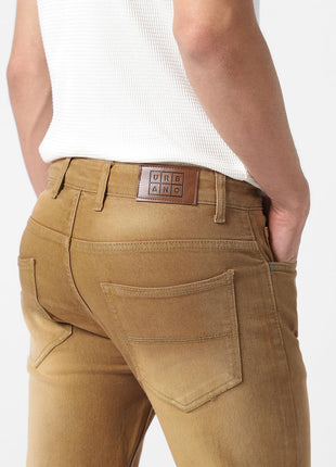 Urbano Fashion Men's Khaki Slim Fit Washed Jeans Stretchable (aveps700spr-khaki-34) 