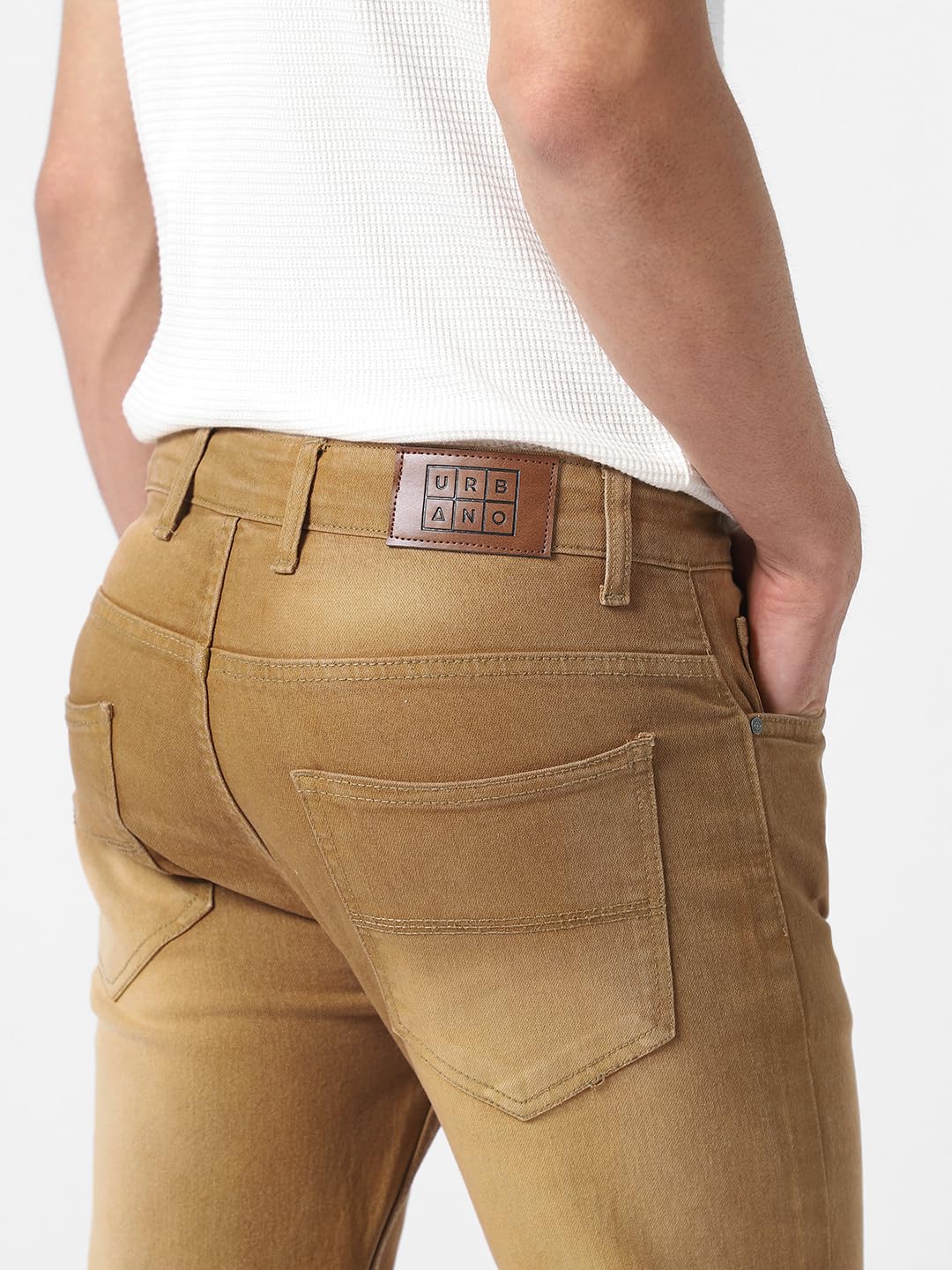 Urbano Fashion Men's Khaki Slim Fit Washed Jeans Stretchable (aveps700spr-khaki-34) 