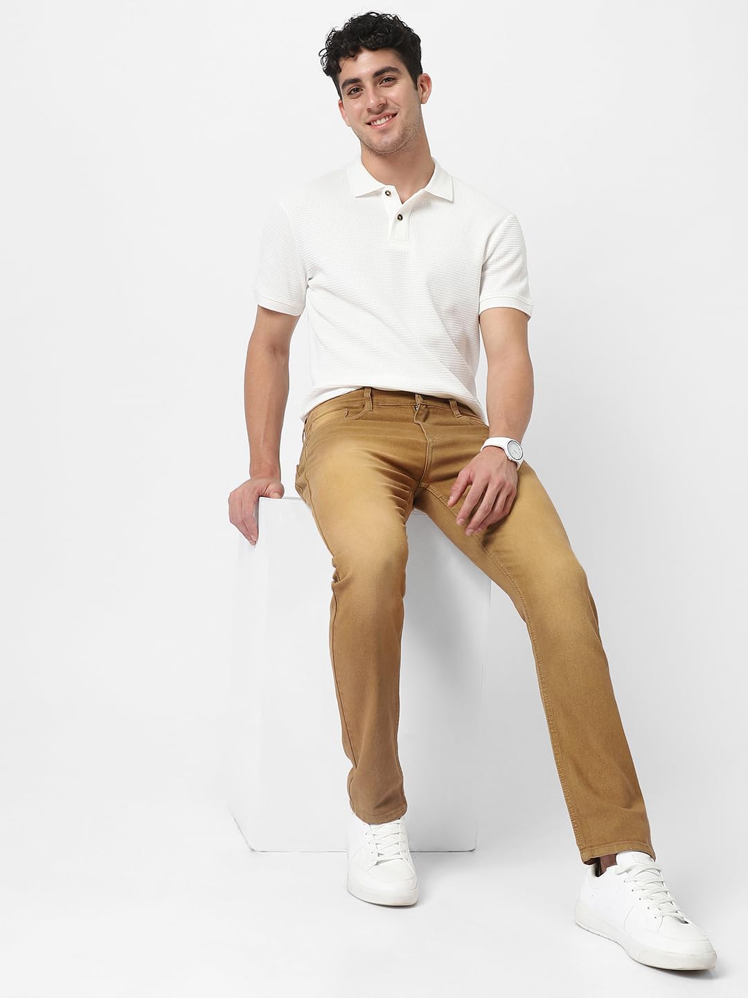 Urbano Fashion Men's Khaki Slim Fit Washed Jeans Stretchable (aveps700spr-khaki-34) 