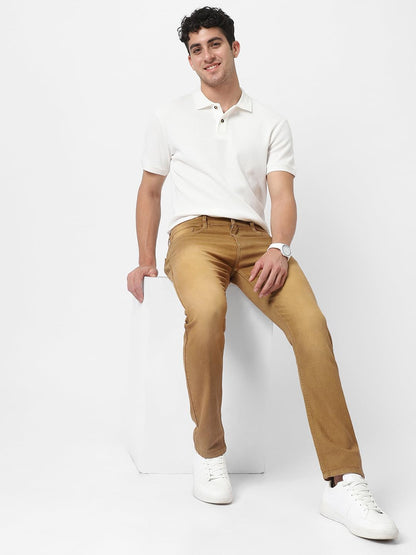 Urbano Fashion Men's Khaki Slim Fit Washed Jeans Stretchable (aveps700spr-khaki-34) 