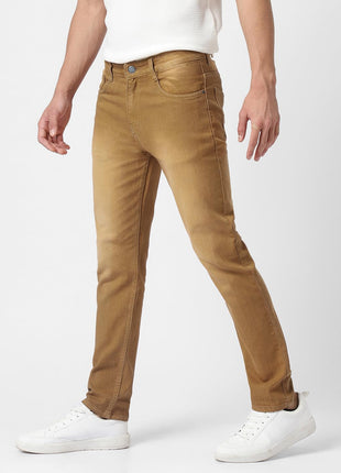 Urbano Fashion Men's Khaki Slim Fit Washed Jeans Stretchable (aveps700spr-khaki-34) 