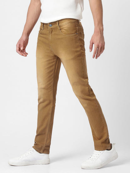 Urbano Fashion Men's Khaki Slim Fit Washed Jeans Stretchable (aveps700spr-khaki-34) 