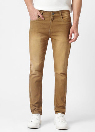 Urbano Fashion Men's Khaki Slim Fit Washed Jeans Stretchable (aveps700spr-khaki-34) 