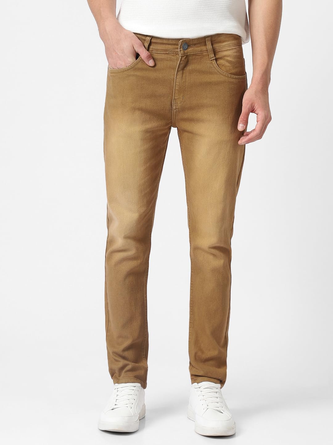 Urbano Fashion Men's Khaki Slim Fit Washed Jeans Stretchable (aveps700spr-khaki-34) 