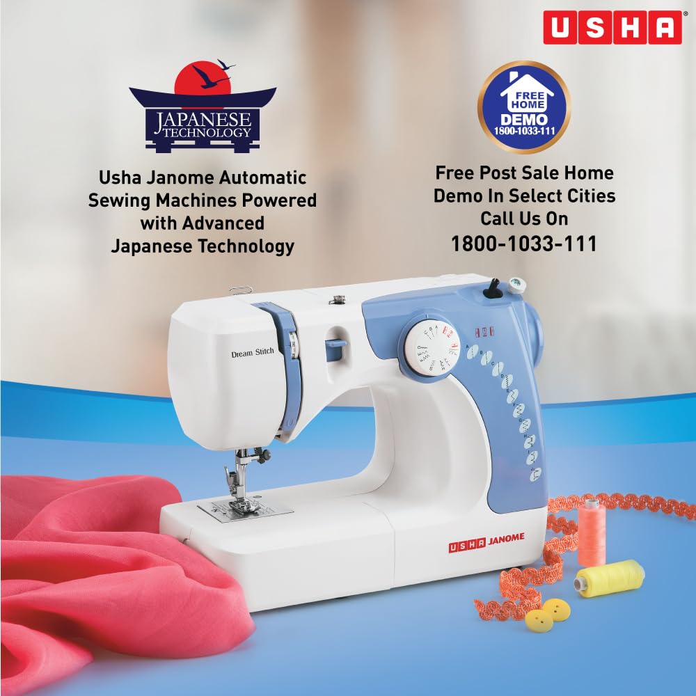 Usha Janome Dream Stitch Automatic Zig-Zag Electric Sewing Machine (White and Blue) 