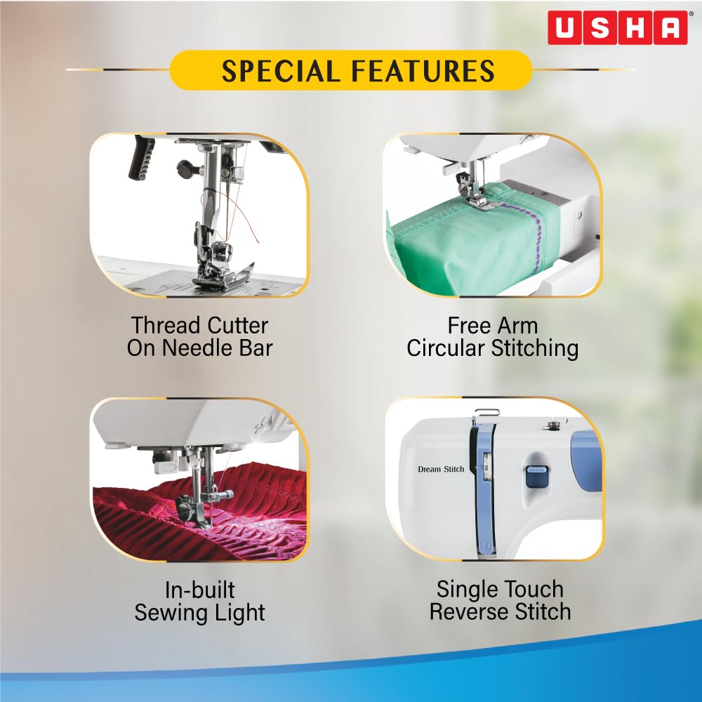 Usha Janome Dream Stitch Automatic Zig-Zag Electric Sewing Machine (White and Blue) 