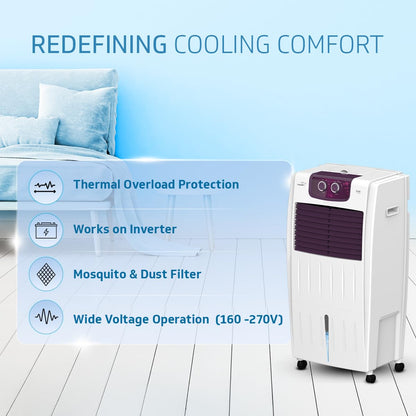 V-Guard Arido P22H-N Personal Air Cooler for Home | Mosquito & Dust Filter | 2 Year Warranty | 22 L (White & Purple burry) 