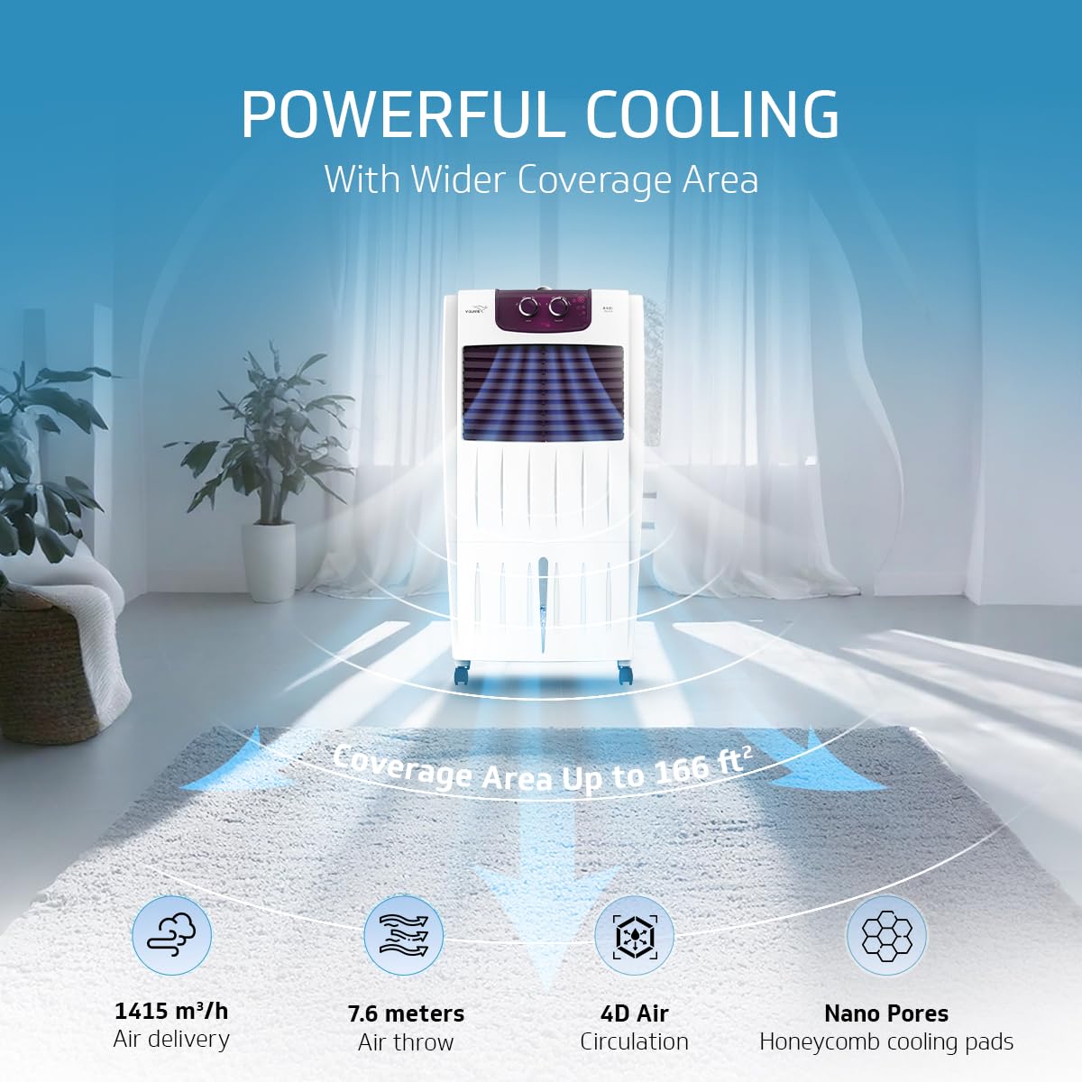 V-Guard Arido P22H-N Personal Air Cooler for Home | Mosquito & Dust Filter | 2 Year Warranty | 22 L (White & Purple burry) 