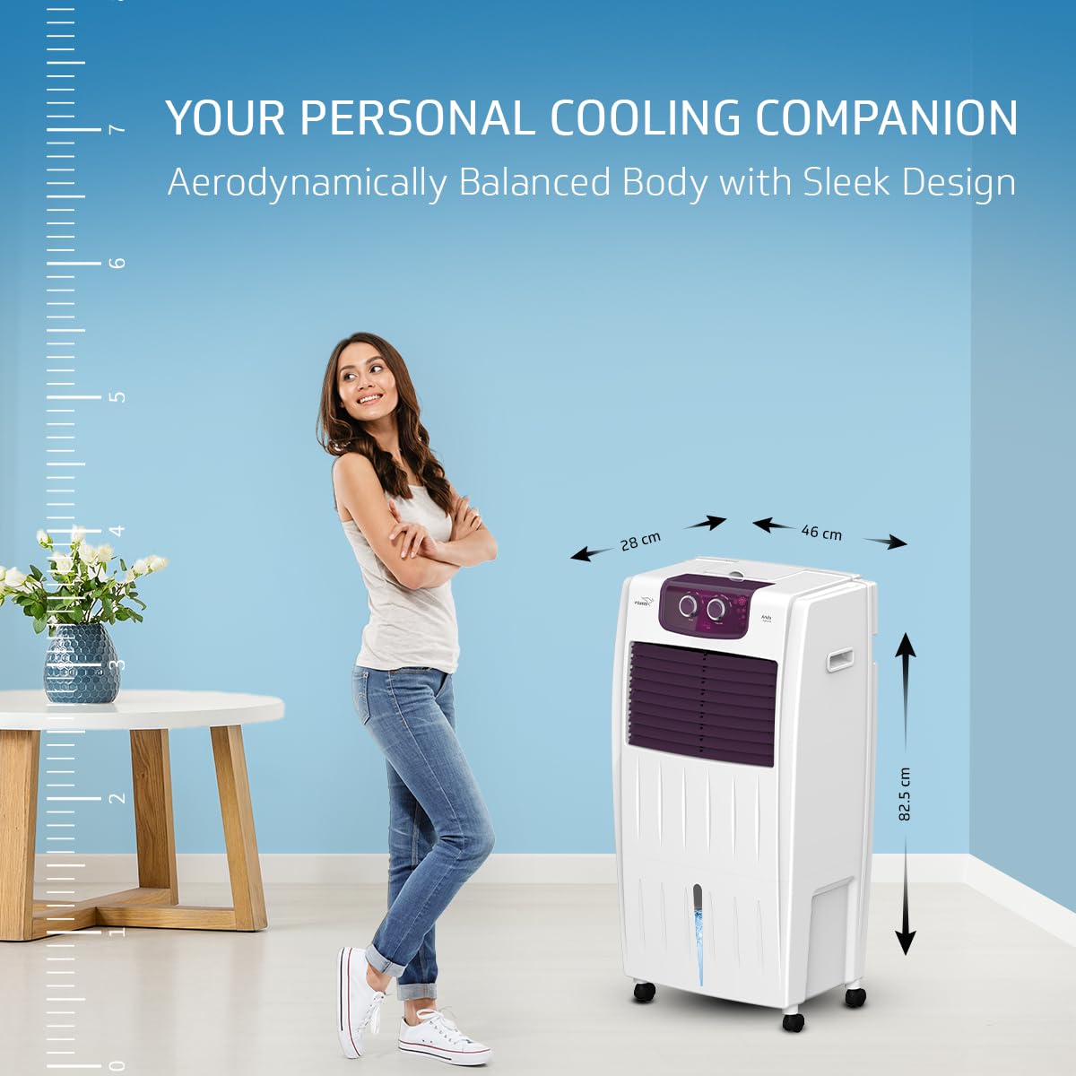 V-Guard Arido P22H-N Personal Air Cooler for Home | Mosquito & Dust Filter | 2 Year Warranty | 22 L (White & Purple burry) 