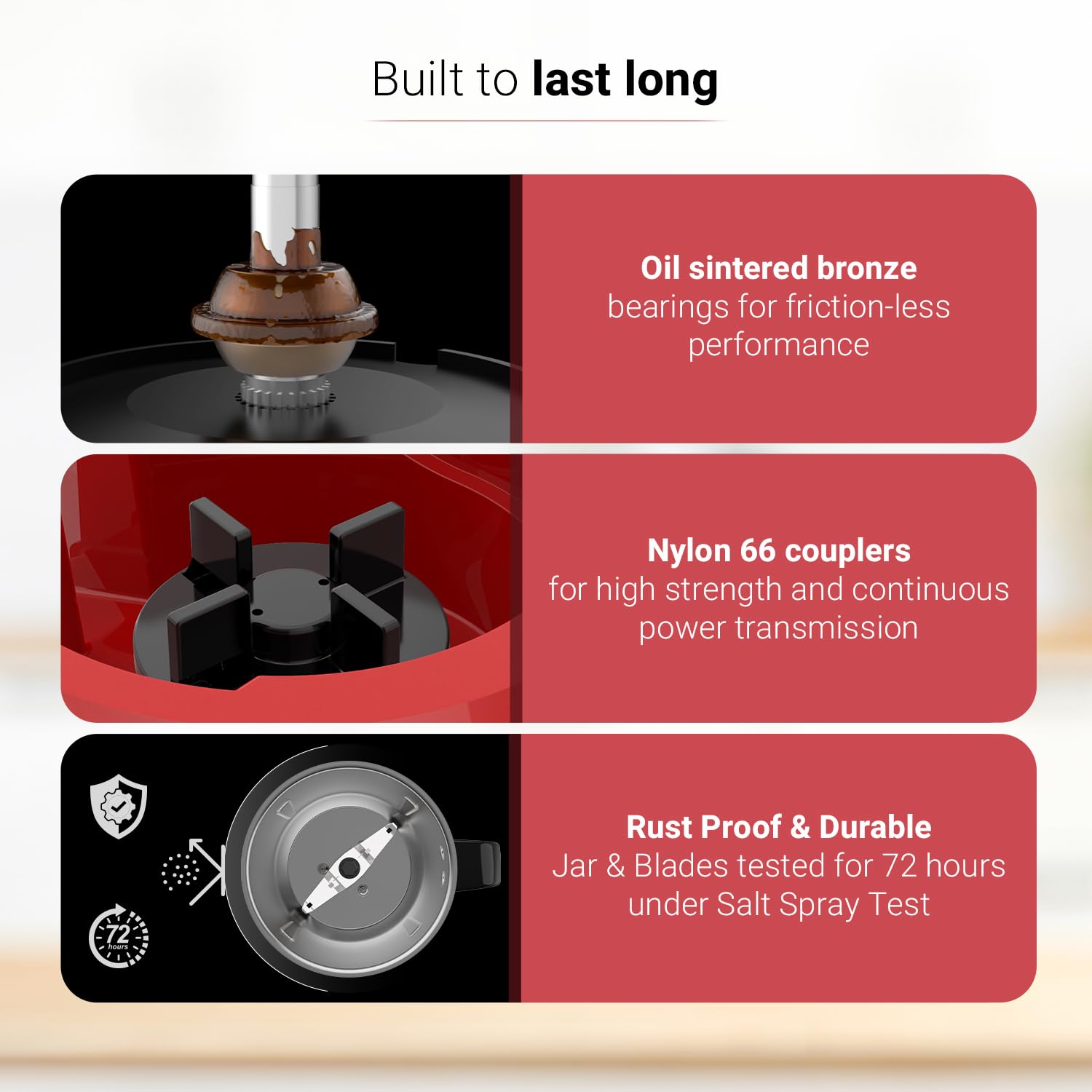 V-Guard Brillio 750 Watt Juicer Mixer Grinder, 3 Year Motor Coverage by V-Guard, 4 Jars(Chutney, Dry, Wet & Juicer), Sturdy Juicer Jar With Quadraflow Design, Precisionblend Ss Blades, Mars Red 