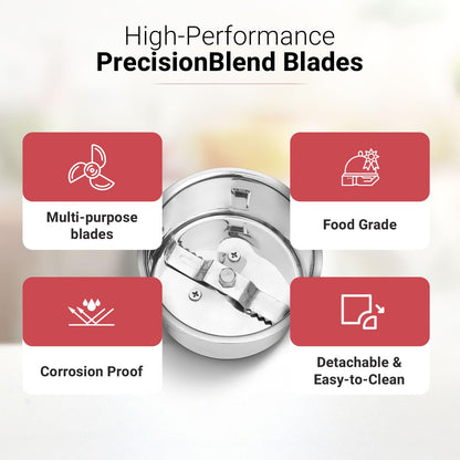 V-Guard Brillio 750 Watt Juicer Mixer Grinder, 3 Year Motor Coverage by V-Guard, 4 Jars(Chutney, Dry, Wet & Juicer), Sturdy Juicer Jar With Quadraflow Design, Precisionblend Ss Blades, Mars Red 