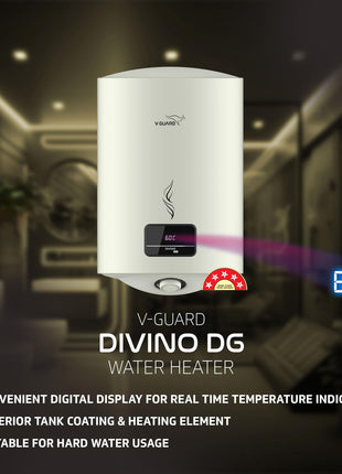 V-Guard Divino DG Geyser 15 Litre Water Heater with Digital Display | Suitable for Hard Water | BEE 5 Star Rating | Advanced 4 layered Safety | 5 Year Inner Tank Warranty by V-Guard 