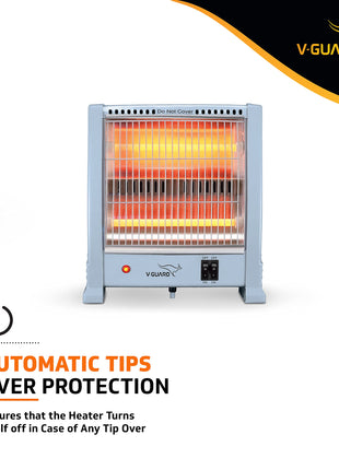 V-Guard EQT 400 watt-800 watt Quartz Room Heater | Noise-free Performance | Enables Quick Heating | 1 Year Warranty, Grey 