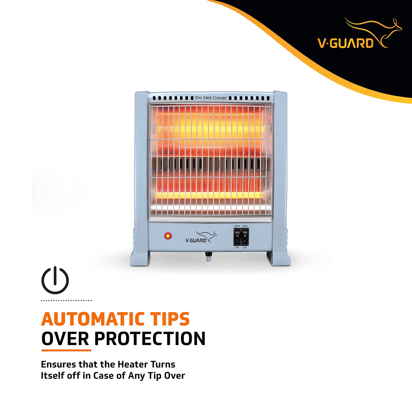 V-Guard EQT 400 watt-800 watt Quartz Room Heater | Noise-free Performance | Enables Quick Heating | 1 Year Warranty, Grey 
