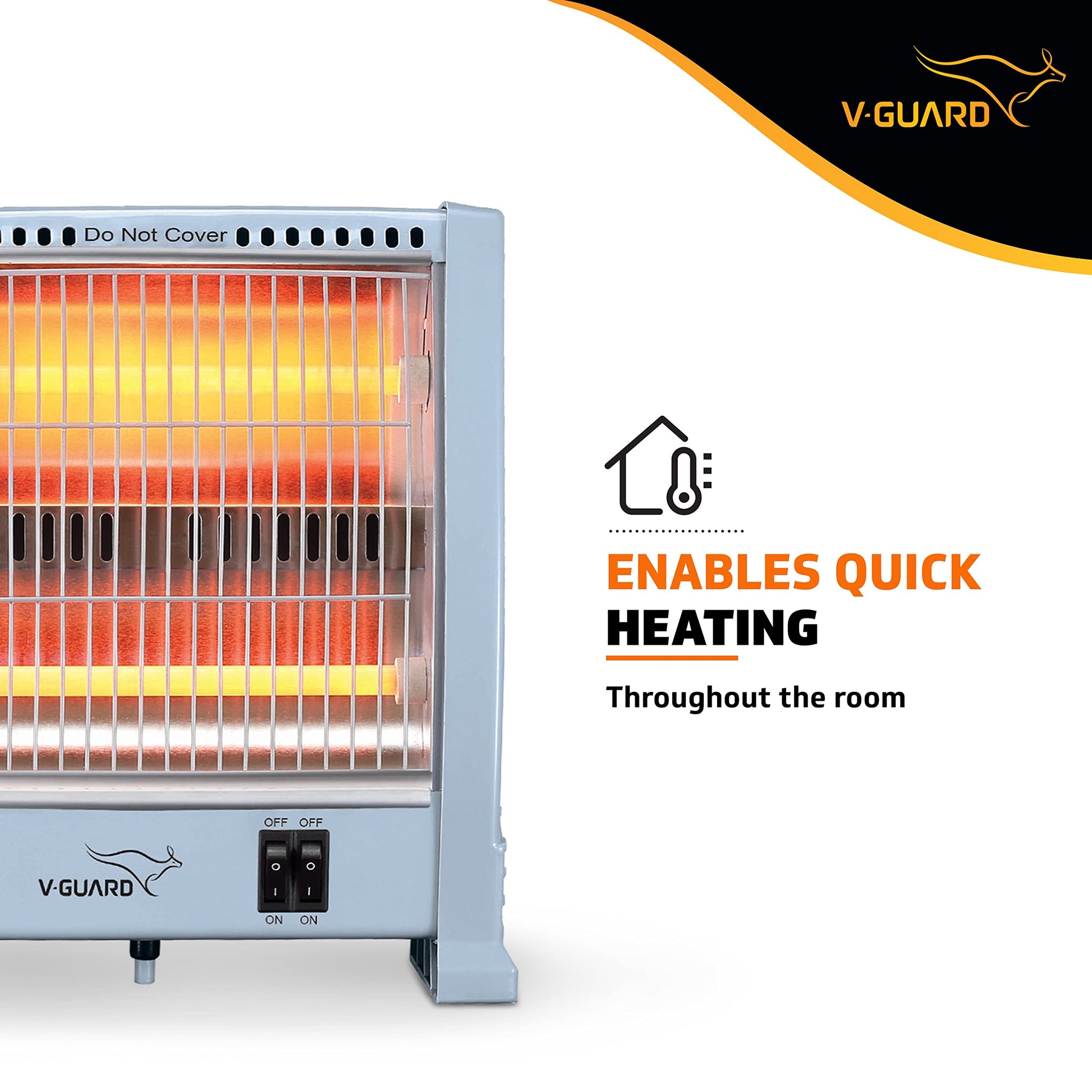 V-Guard EQT 400 watt-800 watt Quartz Room Heater | Noise-free Performance | Enables Quick Heating | 1 Year Warranty, Grey 