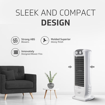 V-Guard Veemagik Neo 17 (43.5cm) Tower Fan | 1300 RPM, 2401 CFM Air Flow | Grey White 
