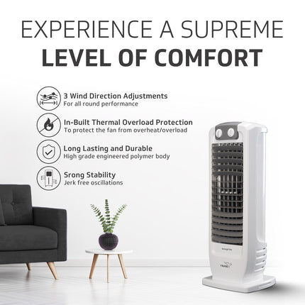 V-Guard Veemagik Neo 17 (43.5cm) Tower Fan | 1300 RPM, 2401 CFM Air Flow | Grey White 