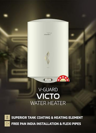 V-Guard Victo Geyser 15 Litre Water Heater for Home | BEE 5 Star Rating | Vitreous Enamel Tank Coating | Advanced 4 Layer Safety | Free PAN India Installation & Connection Pipes | White 