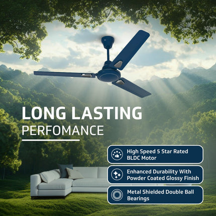 V-Guard Windle Deco BLDC Ceiling Fan for Home | 5-Star Rated Energy Efficient | Remote Control |1.2 meters | Admiral Blue 