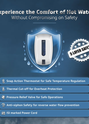 V-Guard Zio Geyser 5 Litre Instant Water Heater | Advanced Multi-Layered Safety | 3000 W Powerful Heating | Suitable For Kitchen & Bathroom | 5 Year Inner Tank Warranty by V-Guard | White-Blue 