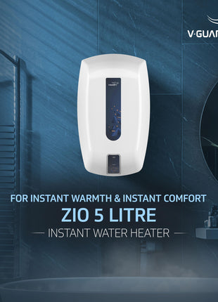 V-Guard Zio Geyser 5 Litre Instant Water Heater | Advanced Multi-Layered Safety | 3000 W Powerful Heating | Suitable For Kitchen & Bathroom | 5 Year Inner Tank Warranty by V-Guard | White-Blue 