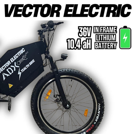 VECTOR ELECTRIC E-MTB Stealth Bike – 250W Hub Motor, 36V 10.4Ah Battery, Dual Suspension, Off-Road Tires – High-Performance 