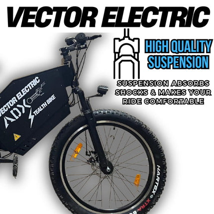 VECTOR ELECTRIC E-MTB Stealth Bike – 250W Hub Motor, 36V 10.4Ah Battery, Dual Suspension, Off-Road Tires – High-Performance 