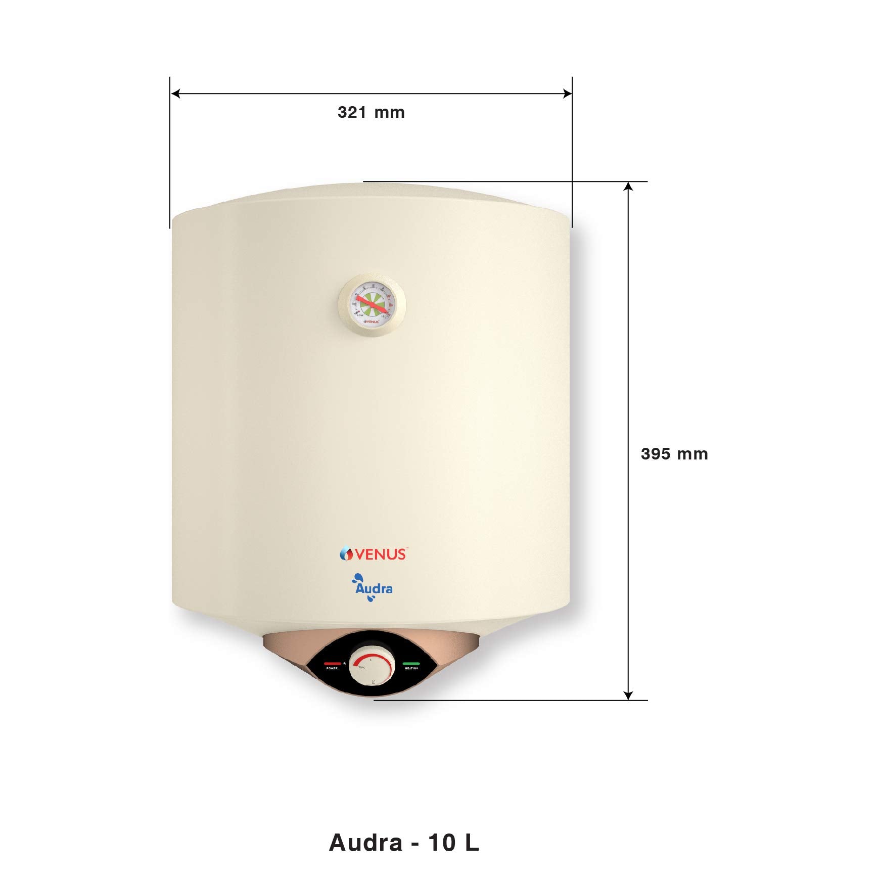VENUS Audra 10AV 10-Litre (Ivory) Water Heater, Porcelain Enamelled Glass Lined Tank | BEE Star Rating - 5 Stars:ISI | Free Flexible Hose | Guarantee -7 Years on Inner Tank. 