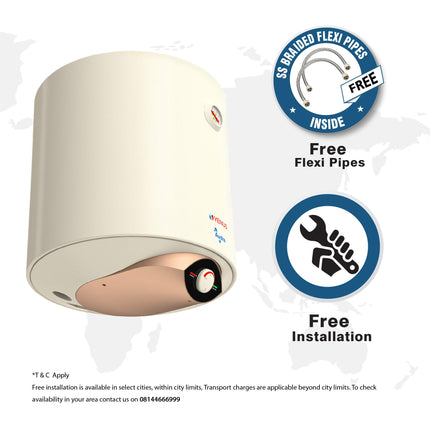 VENUS Audra 10AV 10-Litre (Ivory) Water Heater, Porcelain Enamelled Glass Lined Tank | BEE Star Rating - 5 Stars:ISI | Free Flexible Hose | Guarantee -7 Years on Inner Tank. 