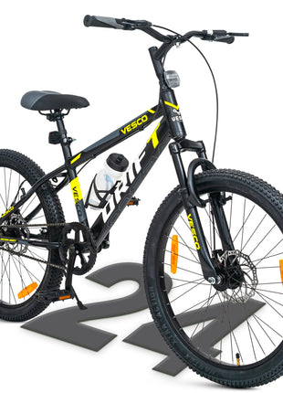 VESCO 24 T Drift Cycle for Big Kids MTB Mountain Bike | Dual Disk Brake & Front Suspension Single Speed Bicycle for Boys and Girls | 16 inches Frame | Ideal for 9-14 Years (Black) 