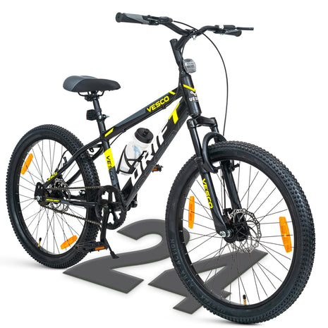 VESCO 24 T Drift Cycle for Big Kids MTB Mountain Bike | Dual Disk Brake & Front Suspension Single Speed Bicycle for Boys and Girls | 16 inches Frame | Ideal for 9-14 Years (Black) 