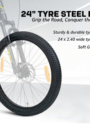 VESCO 24 T Drift Cycle for Big Kids MTB Mountain Bike | Dual Disk Brake & Front Suspension Single Speed Bicycle for Boys and Girls | 16 inches Frame | Ideal for 9-14 Years (Black) 